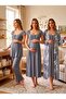 New Season Smoked Patterned Button Detailed Design Lace Wide Strap 100% Cotton Maternity Pajama Set 4-Piece Set - 3