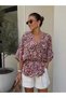 Women's V-Neck Elbow Sleeve Woven Blouse