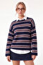 Women's Polo Collar Striped Long Sleeve Knitwear Sweater Oversize Relaxed Fit - 2