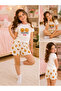 Girl's Waffle Patterned Shorts Pajama Set Short Sleeve Printed 2-Piece Summer Set - 3