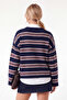 Women's Polo Collar Striped Long Sleeve Knitwear Sweater Oversize Relaxed Fit - 5