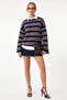 Women's Polo Collar Striped Long Sleeve Knitwear Sweater Oversize Relaxed Fit - 4