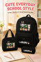 Black 3-Piece Bag Set – Large School Backpack, Medium Hand Bag & Small Pencil Pouch with Cute Cartoon Print