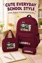 Maroon 3-Piece Bag Set – Large School Backpack, Medium Hand Bag & Small Pencil Pouch with Cute Cartoon Print
