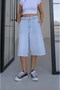Ice Blue Capri Denim Shorts with Side Pockets - 2