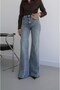 Light Blue Wide Leg Jeans with Side Stitching Detail - 2