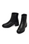Women's Black Zippered Short Thick Heeled Leather Boots Wf410018Dv - 5