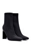 Women's Black Zippered High Thick Heeled Fabric Boots Af500001Kk - 2