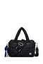 Women's Black Long Strap Charm Fabric Handbag Ab240001Kk