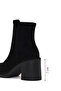 Women's Black Zippered Thick Heeled Suede Leather Boots Wf180028Ds - 4