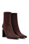 Women's Brown Zippered High Thick Heeled Fabric Boots Af500001Kk - 3