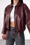 New Season Zr Oversize Bomber Belted Burgundy Leather Jacket - 8