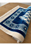 Ultra Luxurious Velvet Woven Prayer Rug with Soft Texture and Fringed Mihrimah Pattern, Petrol Blue - 2