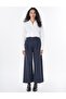 High Waist Wide Leg Trousers Dark Navy Blue - 3