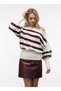 Women's Boat Neck Off Shoulder Striped Knitwear Sweater - 2