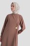 Brooch Detailed Kupra Effect Dress in Milk Coffee Color - 4