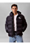 Men's Quilted Hooded Water-Repellent and Breathable Fabric Duck down Filled Navy Blue Coat