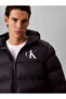 Men's Quilted Hooded Water-Repellent and Breathable Fabric Duck down Filled Navy Blue Coat - 3