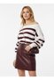 Women's Boat Neck Off Shoulder Striped Knitwear Sweater - 3