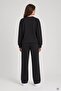 Black Girls' Crew Neck Striped Wide Leg Tracksuit Set 24623 - 4
