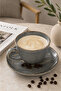 Premium Gray Ceramic 6-Piece Latte Cup Set - Luxury Design Cup and Saucer Set
