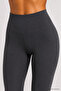 Women's Dark Gray High Waist Gathering Stretchy Leggings - 3