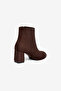 Bitter Brown Suede Round Toe Thick Heeled Boots - 4