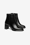 Black Shiny Round Toe Thick Heeled Boots