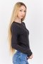 Women Crew Neck Long Sleeves Rhinestone Shirt, Charcoal - 3