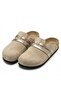 Mc401-Sue Beige Genuine Suede Leather Modular Velcro Striped Unisex Orthopedic Sabo Slippers - 5