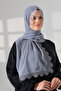 Mevlüt Veil with Demor Lace and Needle Embroidery, Dowry Veil, Prayer Headscarf, Gray - 3