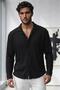 Men's Black Ottoman Ribbed Fabric Long Sleeve Shirt