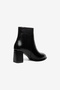 Black Shiny Round Toe Thick Heeled Boots - 3