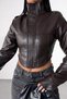 Women's Corset Detailed Light Brown Cropped Leather Jacket - 5