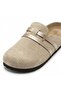Mc401-Sue Beige Genuine Suede Leather Modular Velcro Striped Unisex Orthopedic Sabo Slippers - 7