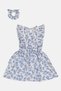 Toddlers Girl 2 Pcs Floral Print Dress With Scrunchies, Multicolor - 2
