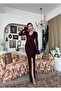 Women's Plum Lace V-Neck Long Sleeve Spanish Sleeve Slit Midi Dress - 4