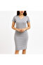 Women's Gray V-neck Short sleeve Dress - 4