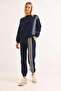 Women's Stripe Embroidered Three-Thread Tracksuit Set Navy Blue - 3