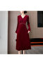 Women's Red V-neck Midi Dress - 6