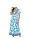 Women's Blue Floral Wrap Maxi Dress - 2