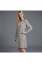 Women's Gray Round neck Long sleeve Midi Dress - 5