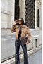 Women's Camel Double-Sided Leopard Detailed Zippered Short Faux Fur Jacket - 4