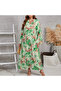 Women's Green Floral Standing collar Maxi Dress - 3
