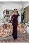 Women's Plum Long Lace Dress Boat Neck Long Sleeve Bodycon Flounce - 4