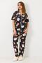 Women's Short Sleeve Buttoned Pajama Set Black