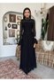 Women's Black Lace Midi Dress High Neck Long Sleeve Evening Dress with Flounce Cuffs - 4