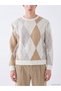 Peak New Season Ecru Crew Neck Diamond Patterned Men's Knitwear Sweater - 3