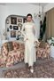 Women's Beige Lace Midi Dress High Neck Long Sleeve Evening Dress with Flounce Cuffs - 6