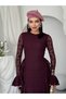 Women's Plum Lace Midi Dress Crew Neck Long Sleeve Flounce Slim Fit - 7